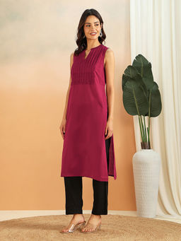 Fabindia - Pink Cotton Pintuck Long Kurta