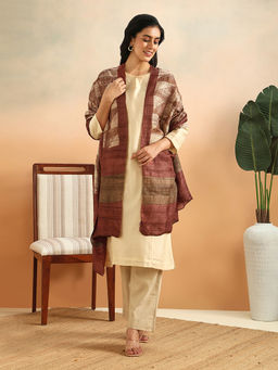 Fabindia - Brown Silk Hand Block Printed Dupatta