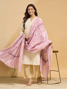 Fabindia - Purple Cotton Silk Blend Embroidered Dupatta