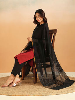 Fabindia - Black Cotton Silk Embroidered Dupatta