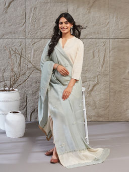 Fabindia - Blue Cotton Silk Blend Embroidered Dupatta