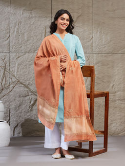 Fabindia - Brown Cotton Silk Blend Embroidered Dupatta