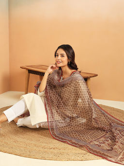 Fabindia - Mustard Cotton Silk Blend Bagri Printed Dupatta