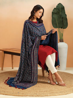 Fabindia - Indigo Viscose Blend Ajrakh Printed Dupatta