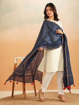 Fabindia - Indigo Cotton Silk Blend Tie and Dye Dupatta