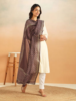 Fabindia - Brown Cotton Silk Hand Block Print Dupatta