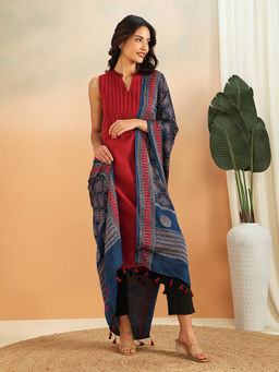 Fabindia - Indigo Viscose Blend Ajrakh Printed Dupatta