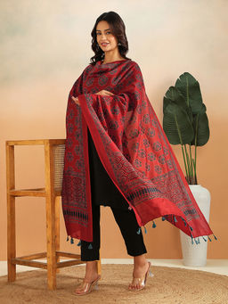 Fabindia - Red Cotton Silk Ajrakh Printed Dupatta