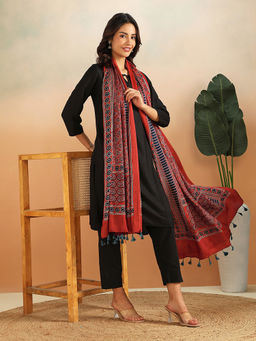 Fabindia - Red Viscose Blend Ajrakh Printed Dupatta