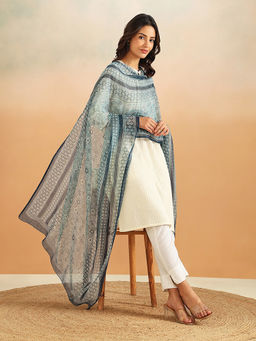 Fabindia - Blue Cotton Silk Hand Block Print Dupatta