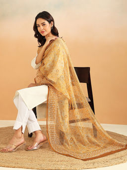 Fabindia - Yellow Cotton Silk Hand Block Print Dupatta