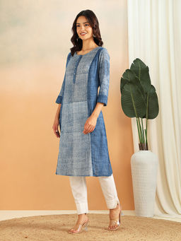Fabindia - Indigo Cotton Printed Long Kurta