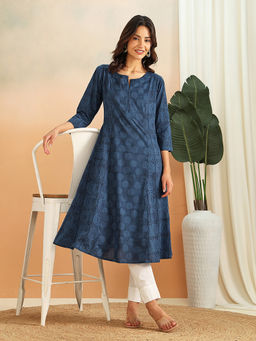 Fabindia - Indigo Cotton Hand Block Print Long Kurta