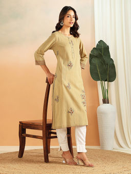 Fabindia - Mustard Cotton Printed Buta Long Kurta