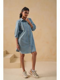 SAVI - Dark Blue Denim Embroidered Designer Mini Dress