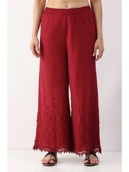 Biba - Women Maroon Cotton Flared Palazzo
