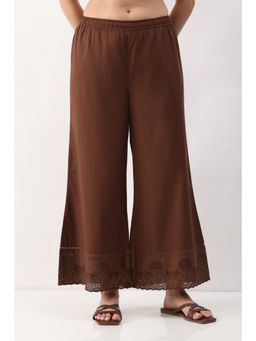 Biba - Women Brown Cotton Flared Palazzo