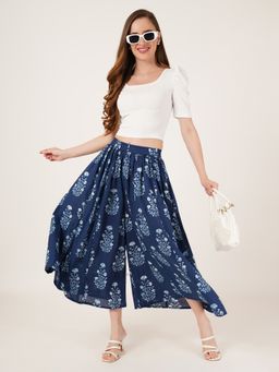 COTLAND FASHION - Navy Blue Floral Printed Flared Palazzo for Women