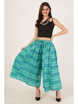 COTLAND FASHION - Turquoise Printed Flared Palazzo for Women