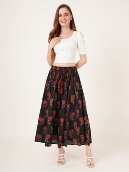 COTLAND FASHION - Black Floral Printed Flared Palazzo for Women