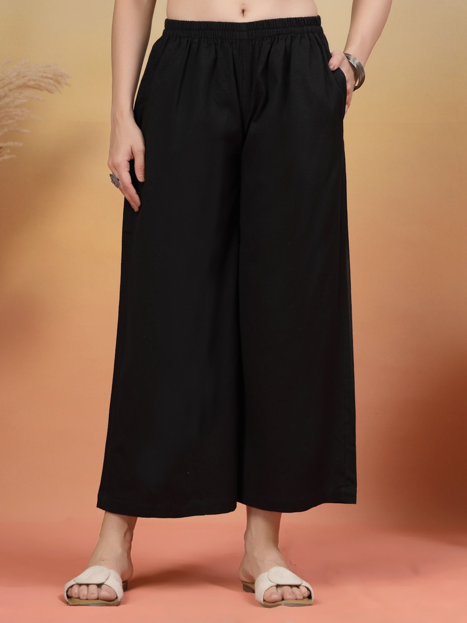 cotland fashion Black Solid Straight Palazzo for Women-picture-10