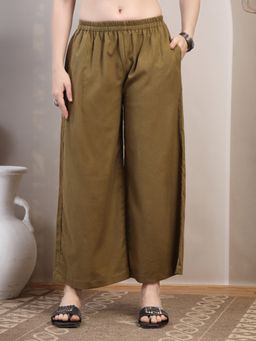 COTLAND FASHION - Olive Solid Straight Palazzo for Women