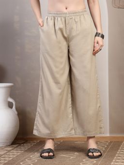 COTLAND FASHION - Beige Solid Straight Palazzo for Women