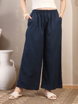 COTLAND FASHION - Navy Blue Solid Straight Palazzo for Women