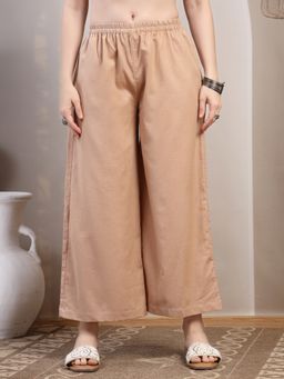 COTLAND FASHION - Taupe Solid Straight Palazzo for Women