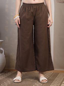COTLAND FASHION - Brown Solid Straight Palazzo for Women