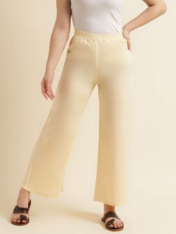 Fabclub - Women Rayon Beige Solid Plain Palazzo