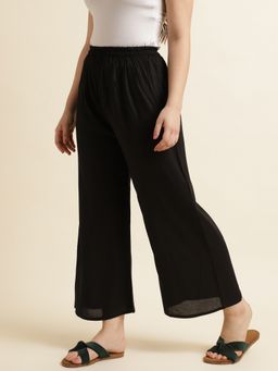 Fabclub - Women Rayon Black Solid Plain Palazzo