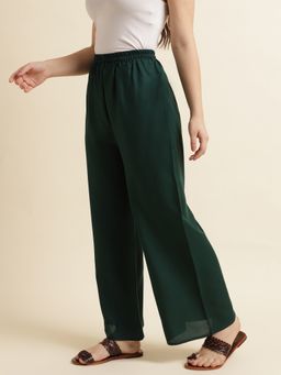Fabclub - Women Rayon Dark Green Solid Plain Palazzo