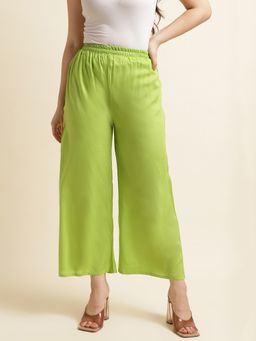 Fabclub - Women Rayon Lime Green Solid Plain Palazzo
