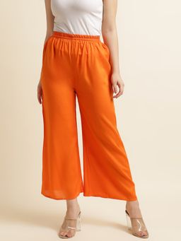 Fabclub - Women Rayon Orange Solid Plain Palazzo