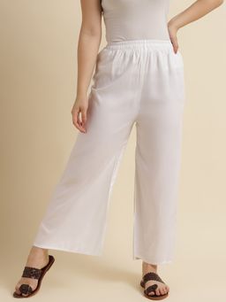 Fabclub - Women Rayon Off White Solid Plain Palazzo