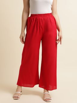 Fabclub - Women Rayon Red Solid Plain Palazzo