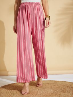Fabclub - Women Rayon Pink Striped Palazzo