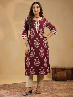 Rimeline - Women Floral Printed Cotton Straight Kurta