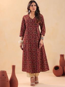 Rimeline - Women Angrakha Style Cotton Printed Kurta