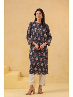 SAVI - Blue Cotton Pintuck Detailing Straight Kurta
