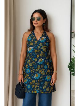 Kaori By Shreya - Women Blue Printed Daily Cotton Straight Short Kurti