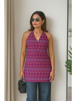 Kaori By Shreya - Women Purple Printed Daily Cotton Straight Short Kurti