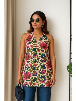 Kaori By Shreya - Women Multi-Colour Printed Daily Cotton Straight Short Kurti