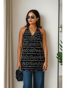 Kaori By Shreya - Women Black Printed Daily Cotton Straight Short Kurti