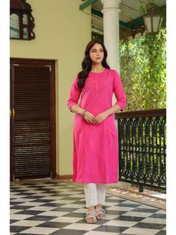 SAVI - Pink Cotton Pintuck Detailed Kurta