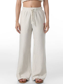 ONLY - Womens Stripes Loose Fit High-Rise White Pants