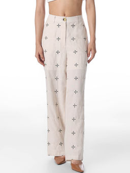 ONLY - Womens Self Design Loose Fit High-Rise White Pants