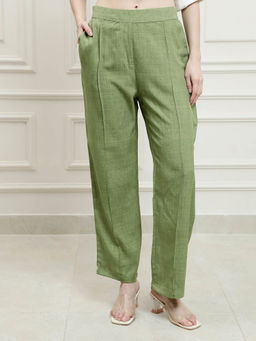 AAREIN - Green Regular Fit Solid Regular Trousers