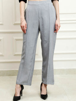 AAREIN - Grey Regular Fit Solid Regular Trousers